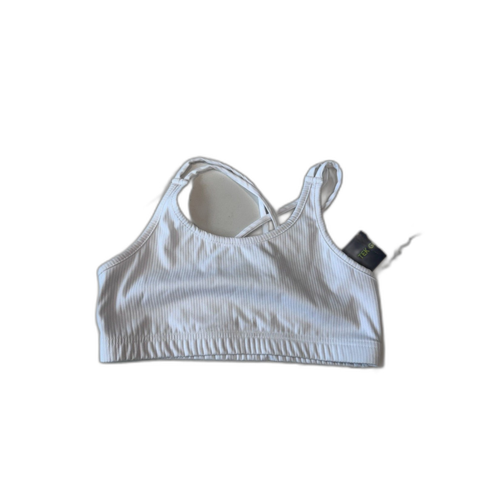 NWT Tek Gear Ribbed Strappy Back Sports Bra White Size Girls Large